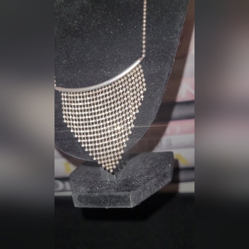 VINTAGE ITALY STERLING SILVER DANGLY & STAINLESS STEEL FRINGES NECKLACE925 CLASP - Picture 5 of 8